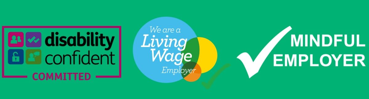 Disability Confident Committed and National Living Wage Employer logos